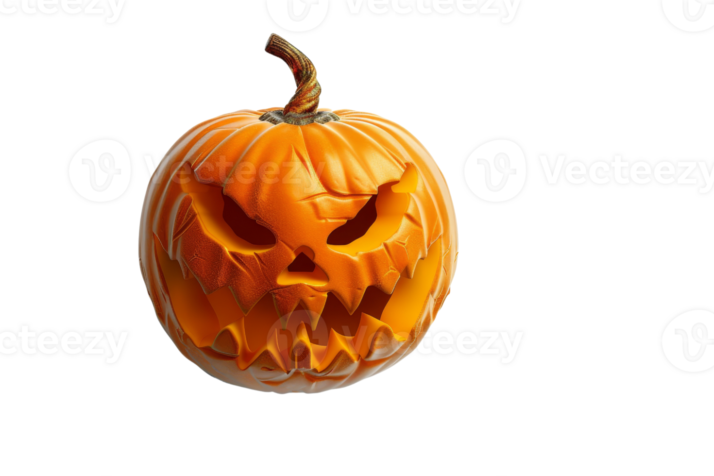 Spooky carved pumpkin with an angry face, perfect for Halloween decorations and seasonal designs. Orange background, isolated on white. png