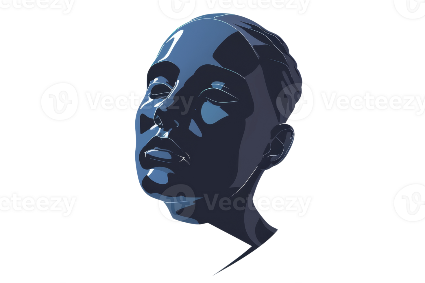 The illustration shows a head of a black man. The face is calm and serene. The man is looking to the right. The image is done in a cartoon style. png
