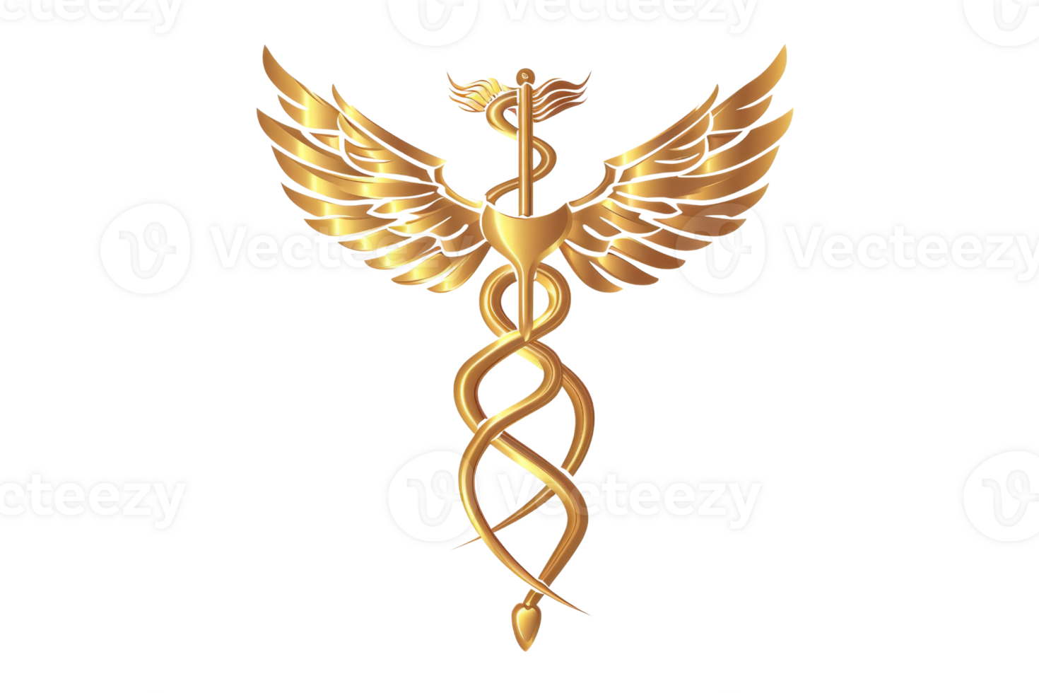 golden caduceus, which is a winged staff with two snakes entwined around it. It is often used as a symbol of medicine and healthcare. png