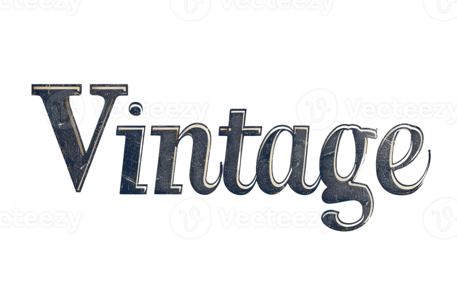 The word Vintage in a 3D chrome or metal look png