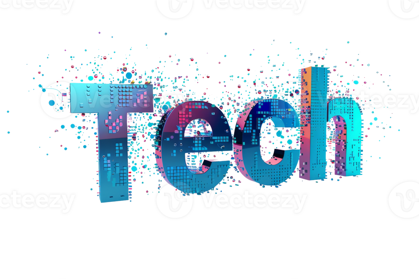 The word TECH in a colorful gradient, with a blue background. png
