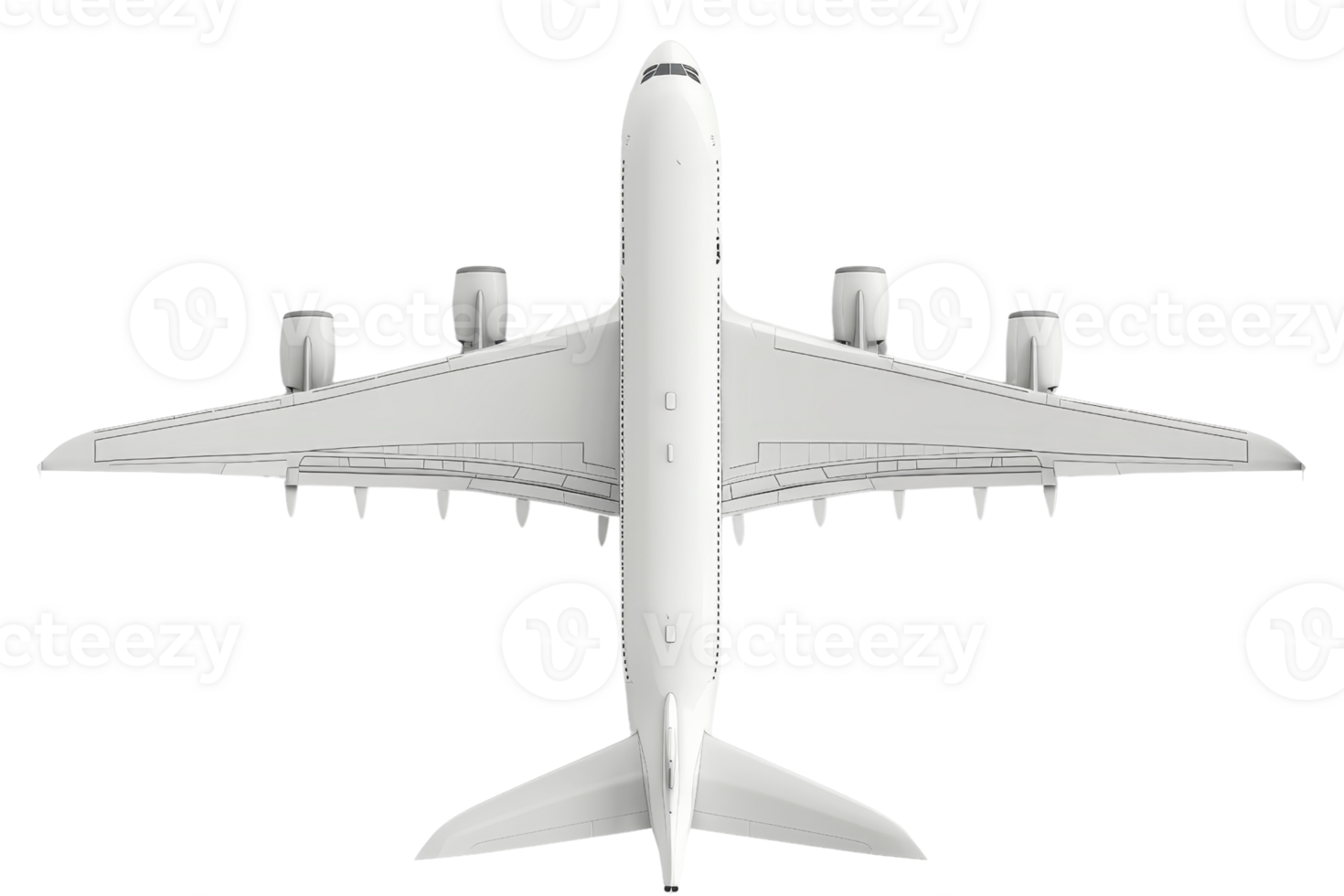 Top view of a large commercial airplane in flight. Ideal for travel, aviation, and transportation-related themes. png