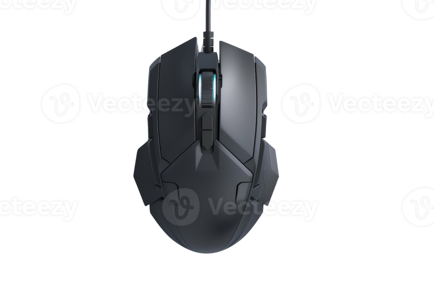 Top view of a sleek, black gaming mouse with an ergonomic design, perfect for professional gamers and everyday use. png