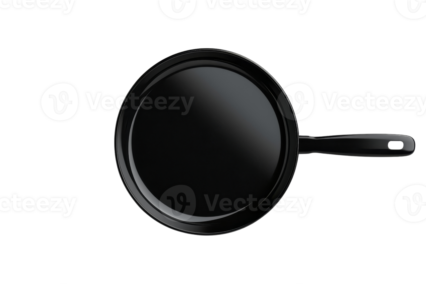 Top view of a black frying pan with a handle against a transparent background. perfect for kitchen, cooking, or culinary-related projects. png
