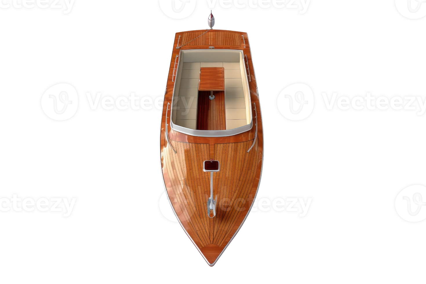 Top view of a wooden boat isolated on transparent background. Perfect for marine, travel, and adventure-related stock photos. png