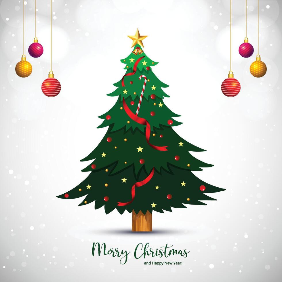 Artistic beautiful christmas line tree card on white background vector