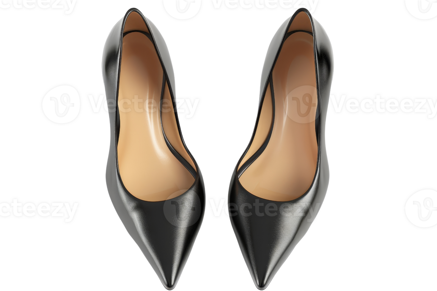 Top view of elegant black high-heeled shoes. Perfect for showcasing fashion footwear, style, and sophistication in a minimalist design. png