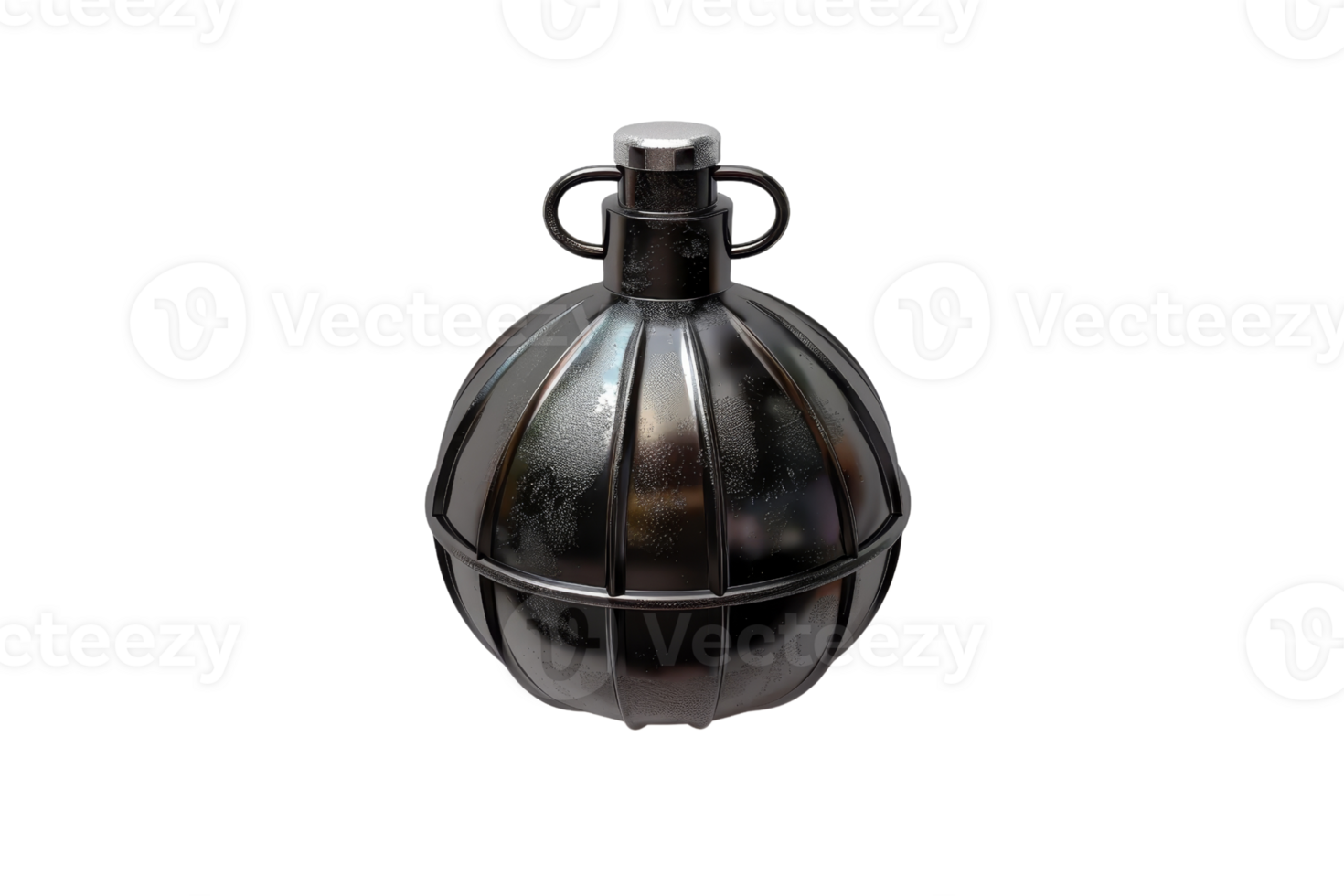 Vintage metal grenade-shaped object with spherical design and handle. Unique antique collectible item. Isolated on transparent background. png