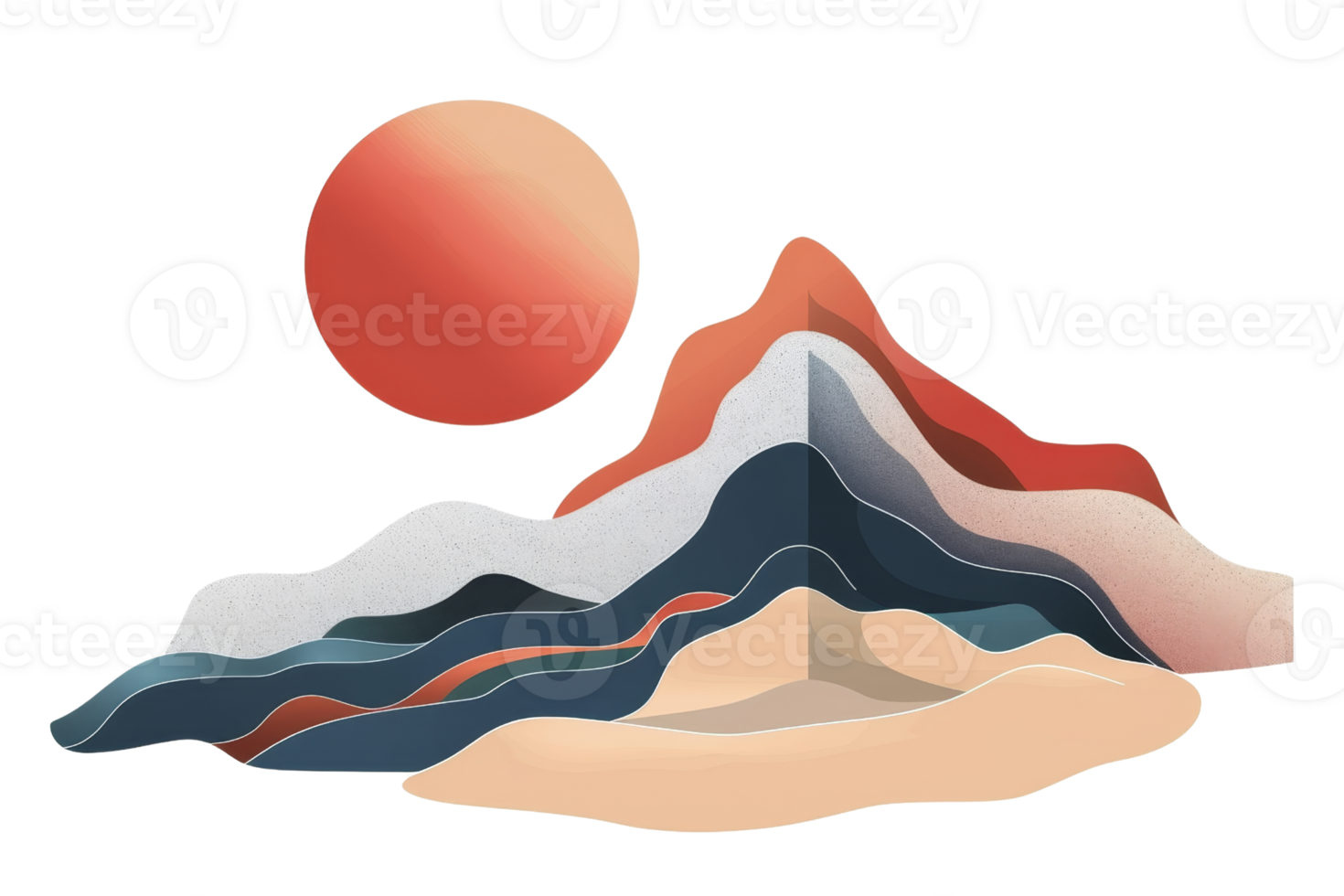 The illustration shows a beautiful sunset over a mountain range png
