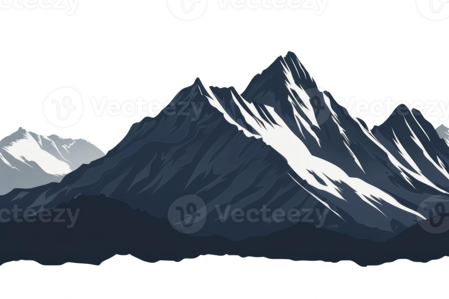 snow-capped mountains in the distance with a dark blue sky. png