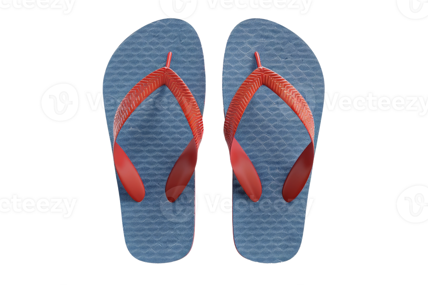 Top view of red and blue flip-flops isolated on transparent background. perfect for beach vacation or summer footwear concepts. png