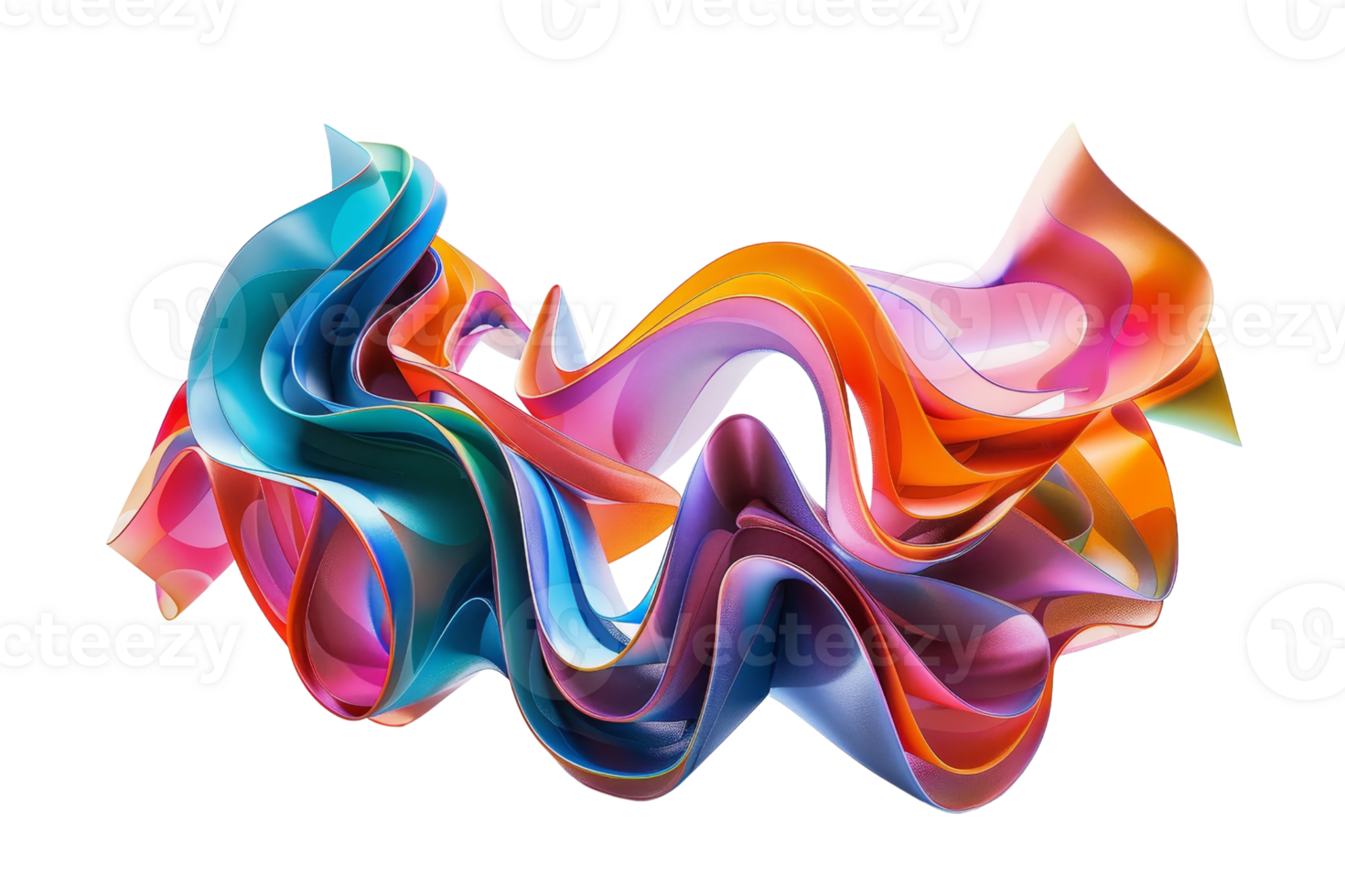 Vibrant abstract ribbons intertwining in colorful swirls, showcasing a dynamic blend of colors in a fluid, artistic motion. png