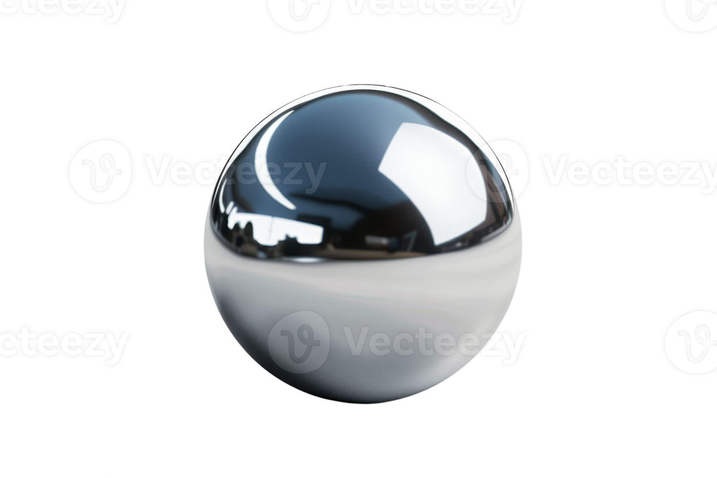 3D rendering of a shiny metal ball bearing reflecting the environment around it. png
