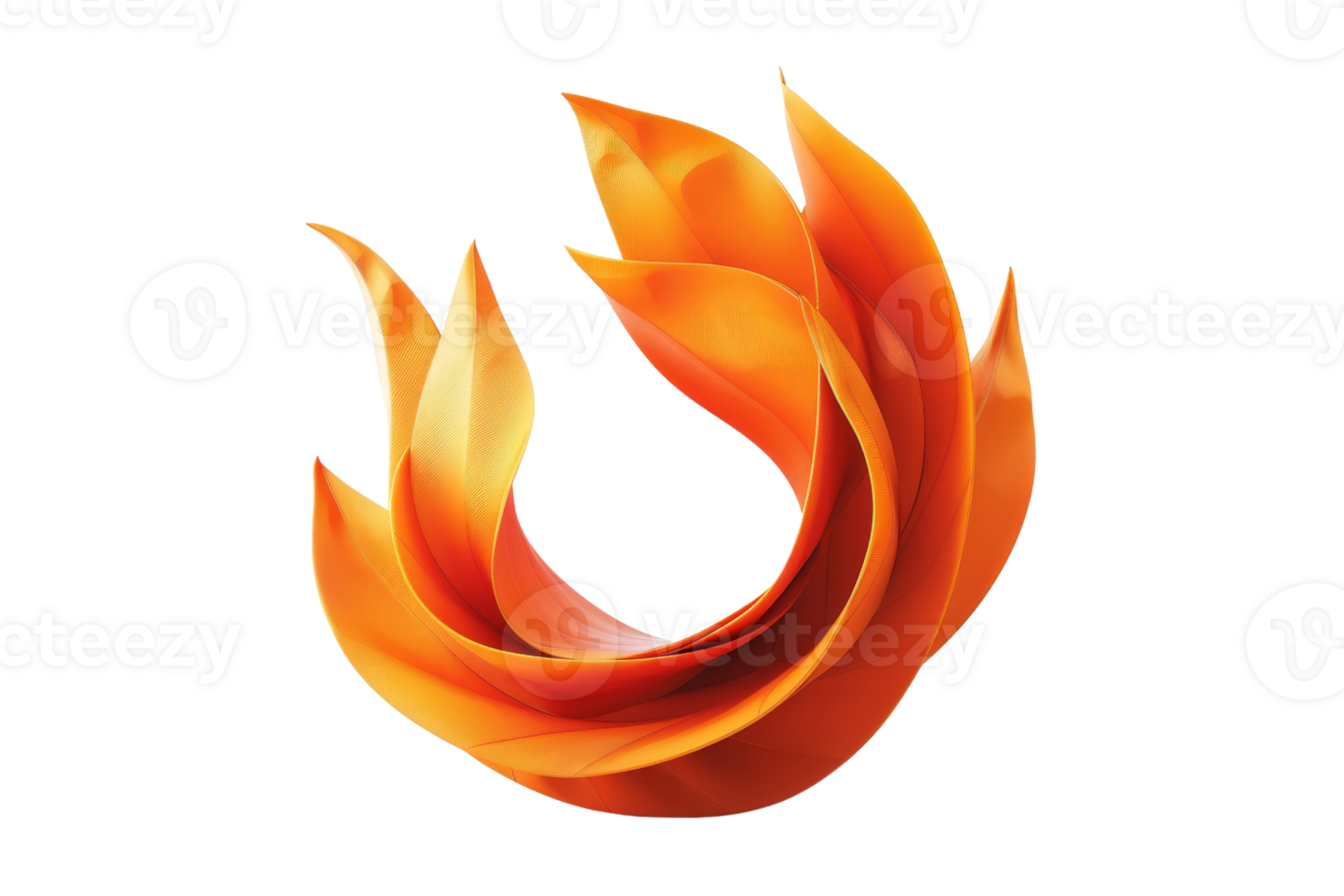 A large orange flame is the main focus of this image. The flame is surrounded by a series of smaller orange flames, creating a spiral shape. Scene is warm and inviting png