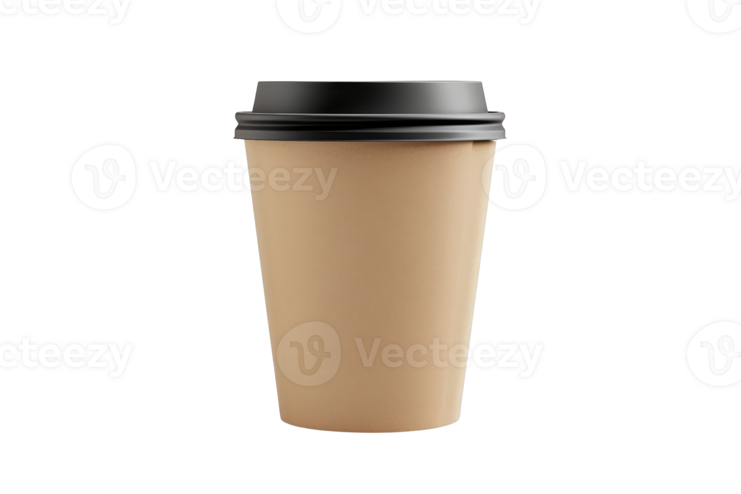 A brown cardboard coffee cup with a black lid. png