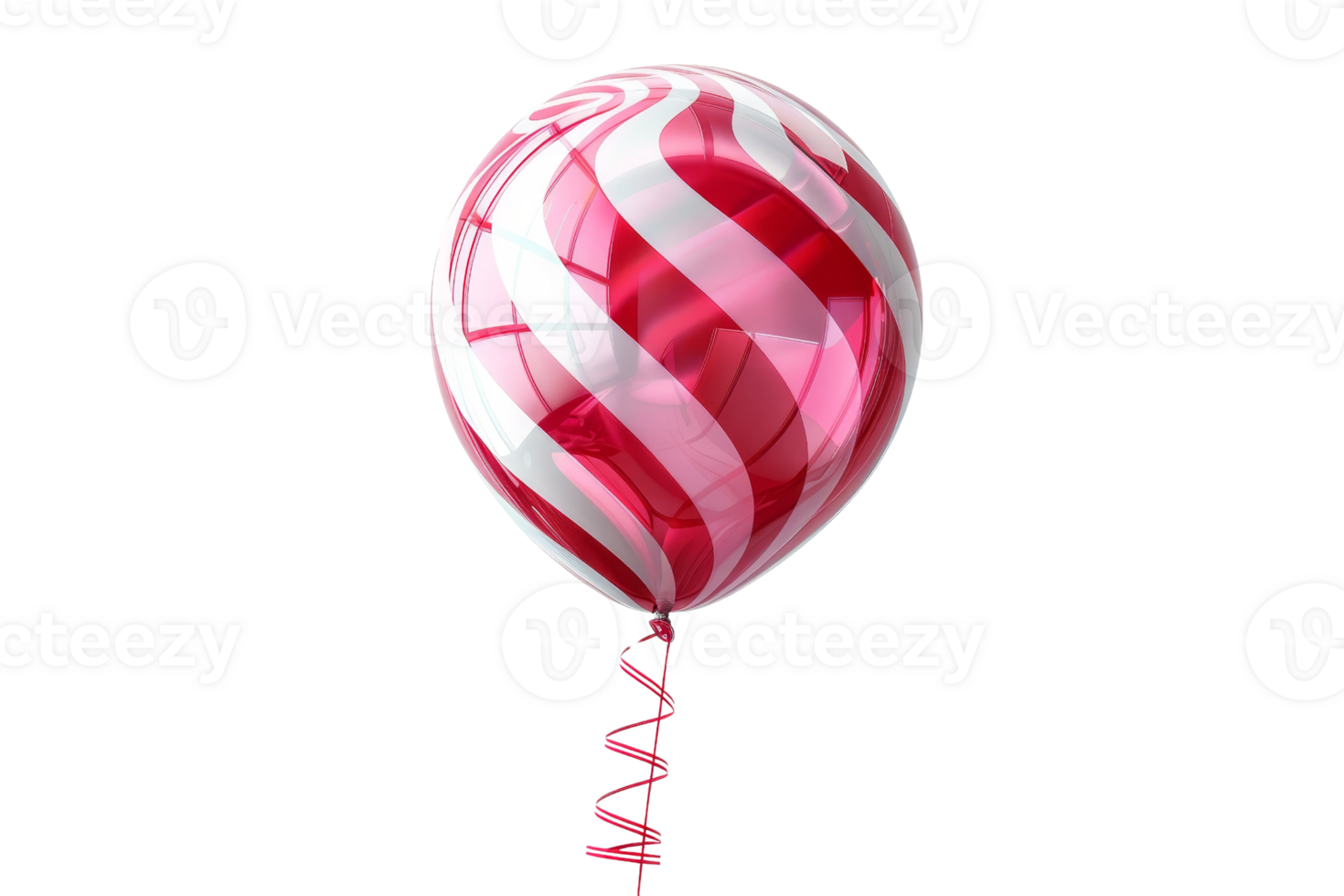 A red and white striped balloon with a red heart on it. The balloon is floating in the air and he is a symbol of love and happiness png