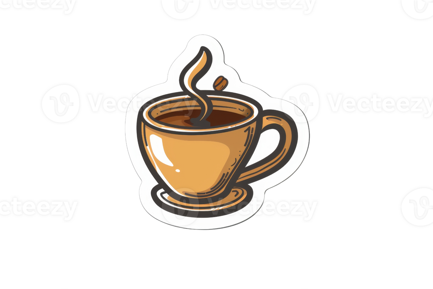 A cup of coffee with a white background. The coffee is in a brown mug and is steaming. png