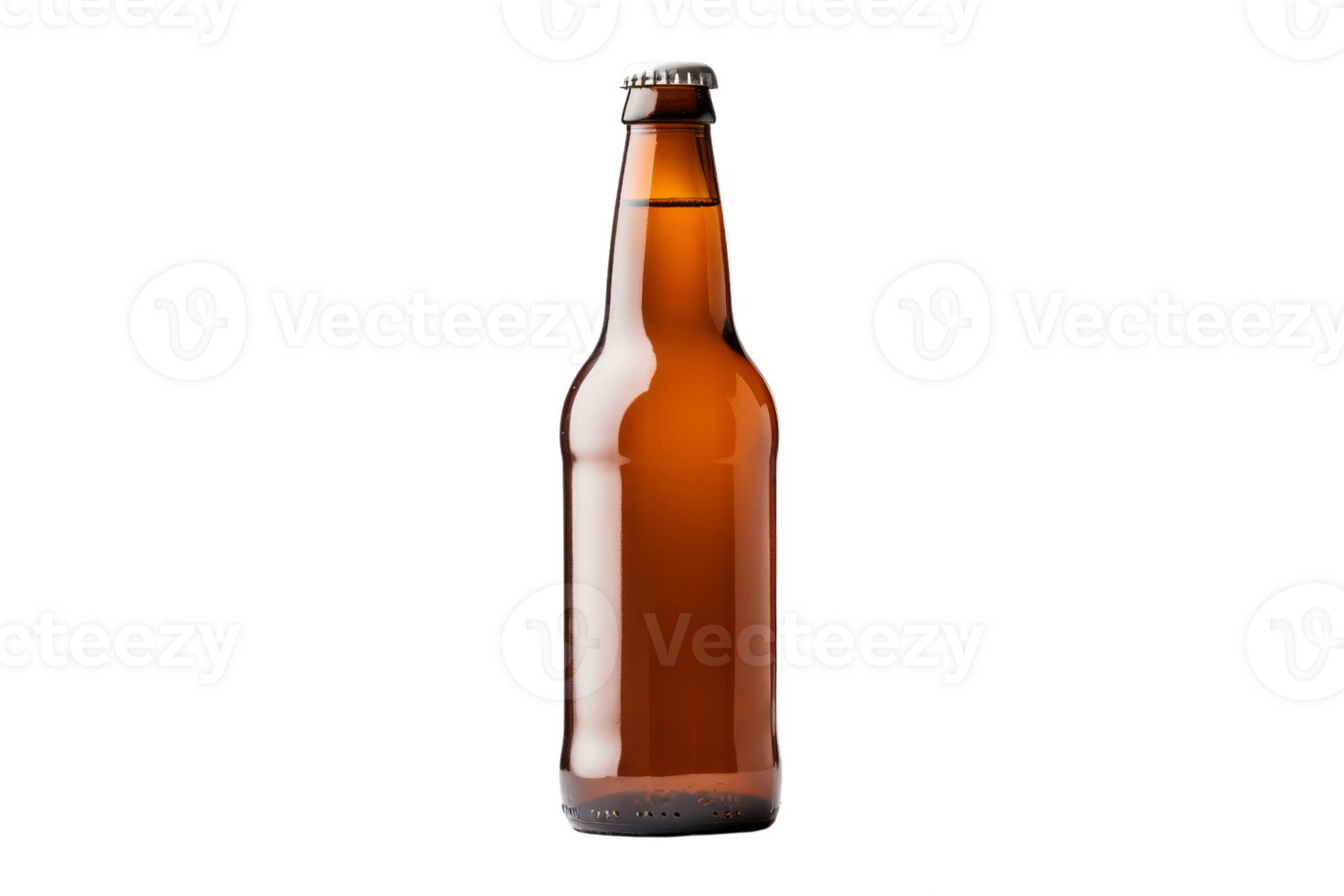 Close-up of a brown glass beer bottle with a blank label isolated on a transparent background. perfect for branding and advertising purposes. png