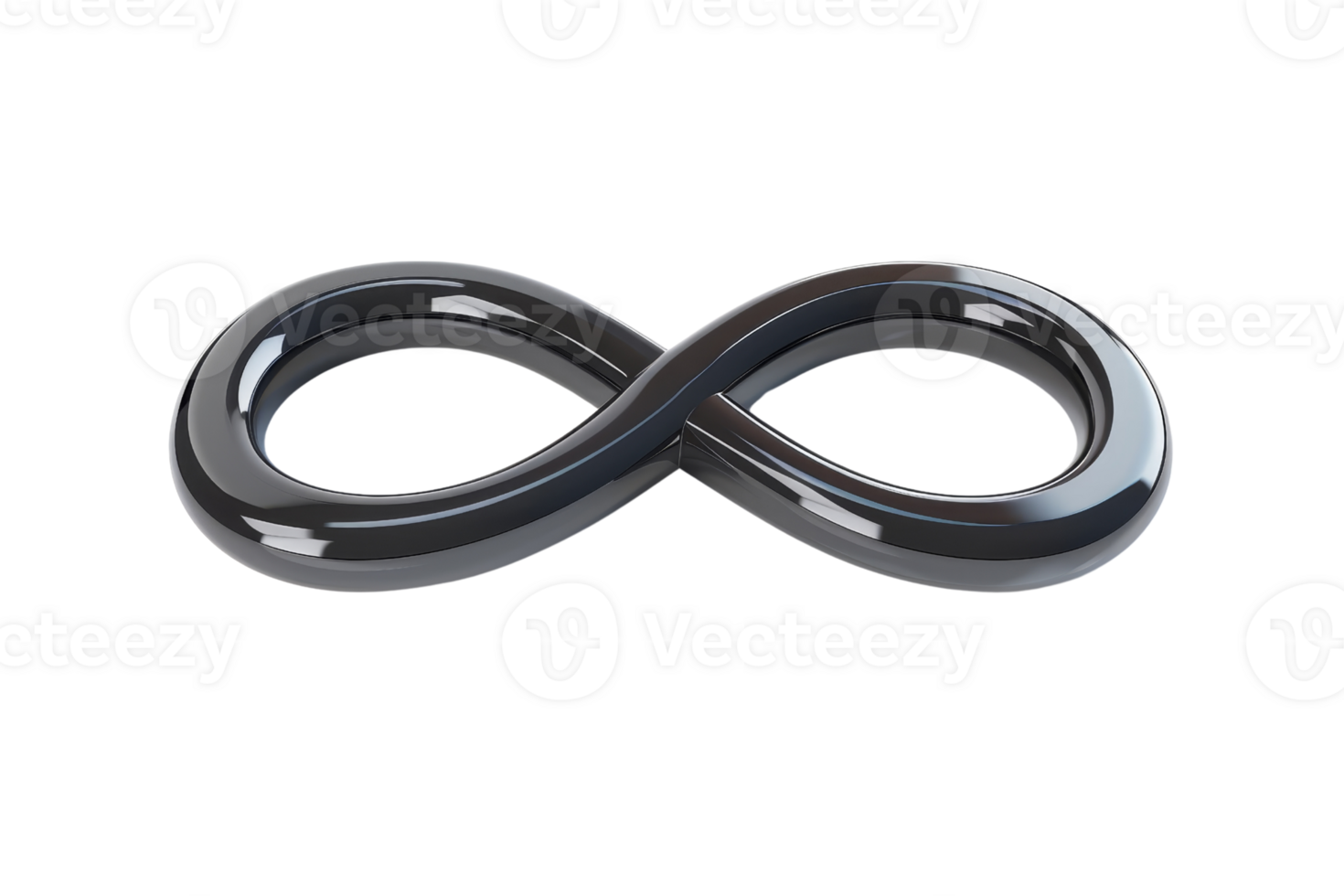 Black infinity symbol made of glossy plastic or glass on transparent background. 3D render. png