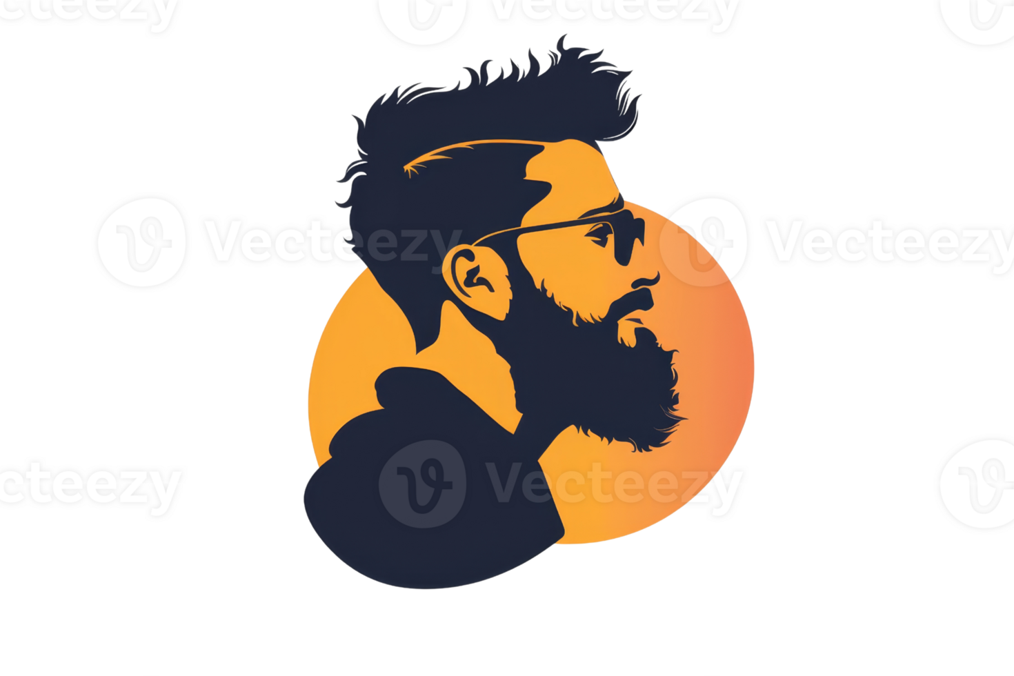 Bearded man wearing sunglasses with a yellow background. png