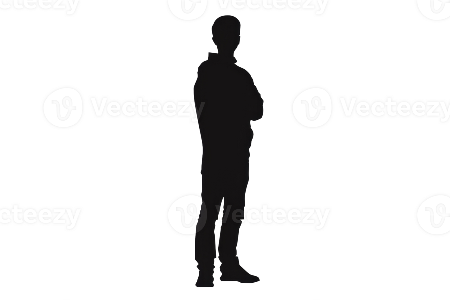 black silhouette of a man standing with crossed arms. It looks like a secret agent. png