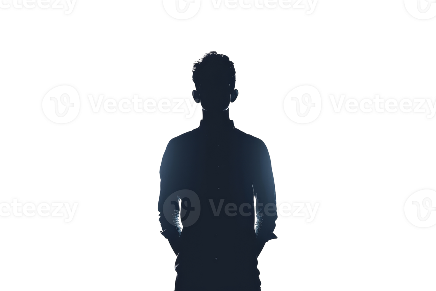 silhouette of a person. The person is wearing a suit and tie and is looking at the camera. The image is well-lit and the person is in focus. png