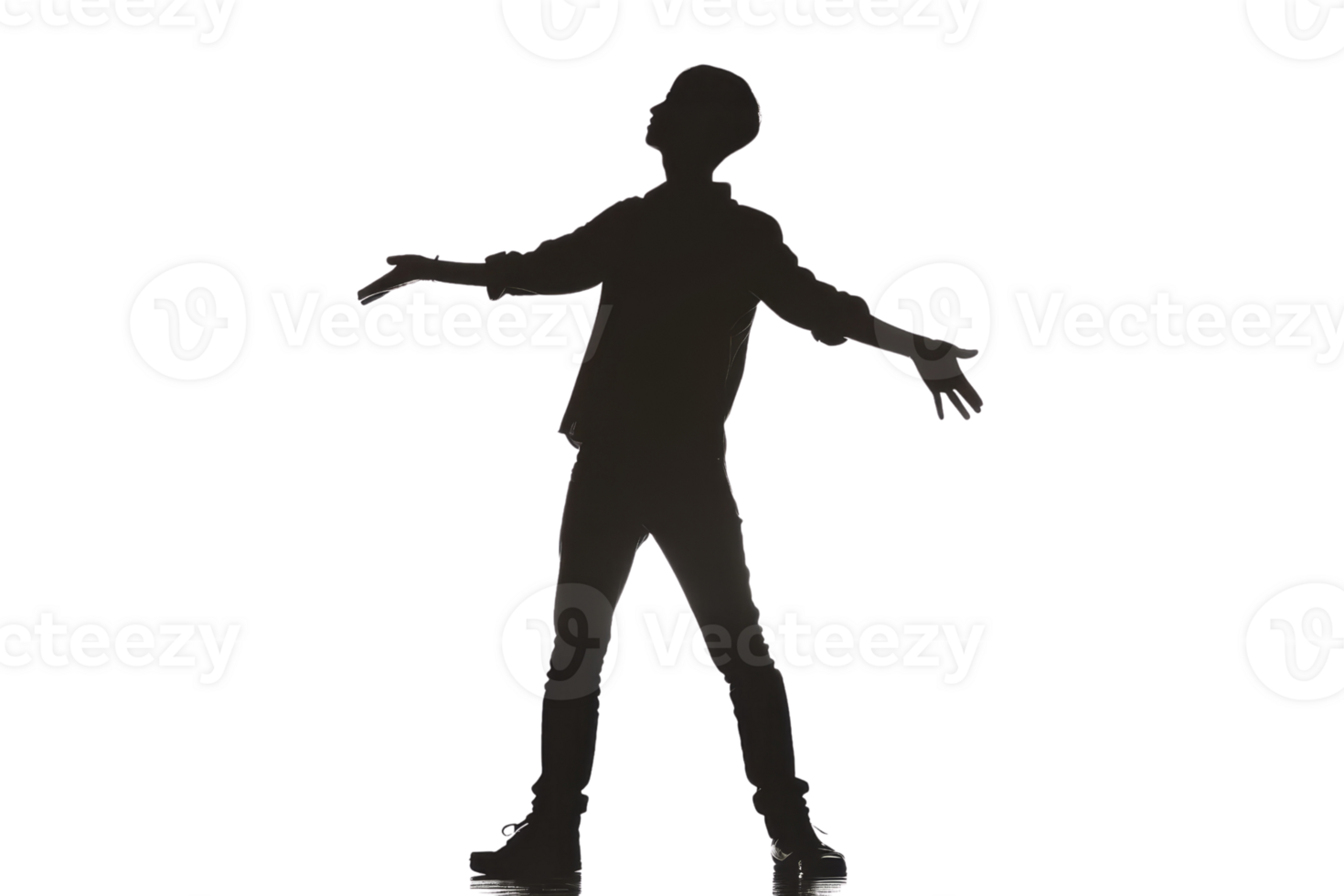 black silhouette of a person with their arms outstretched. png