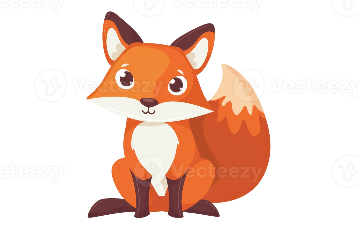Cute cartoon fox. illustration of a sitting fox isolated on a transparent background. png