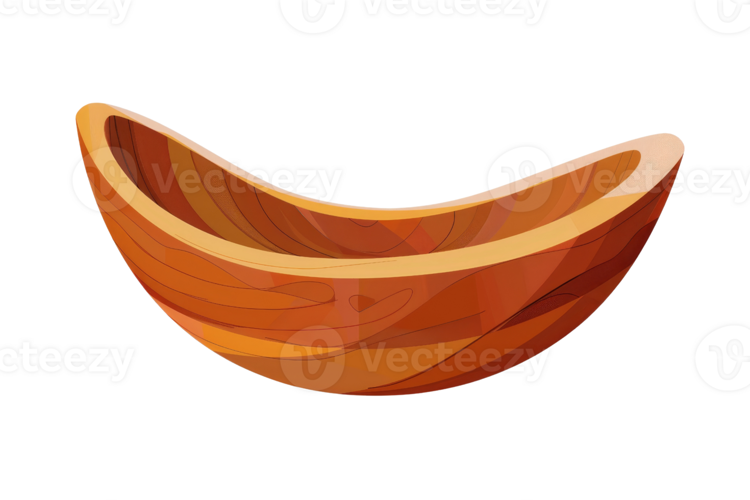 brown wooden bowl with a smooth surface. The bowl is empty and sits at a slight angle. png