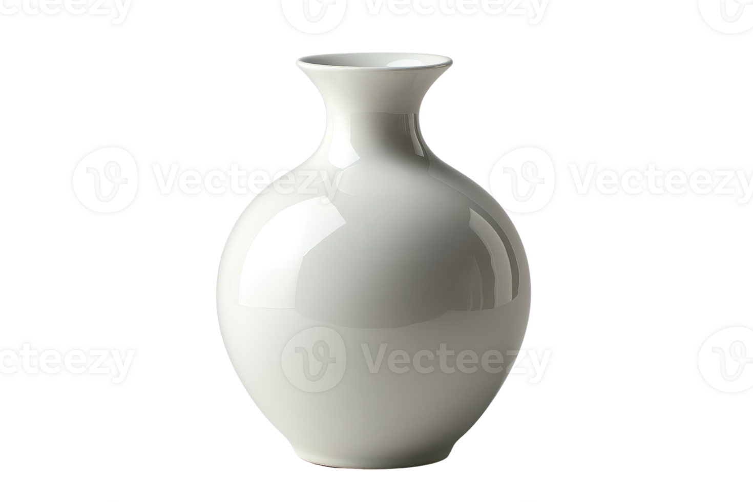 Elegant white ceramic vase with a glossy finish, perfect for home decor, flower arrangement, or artistic display. Isolated against a transparent background. png