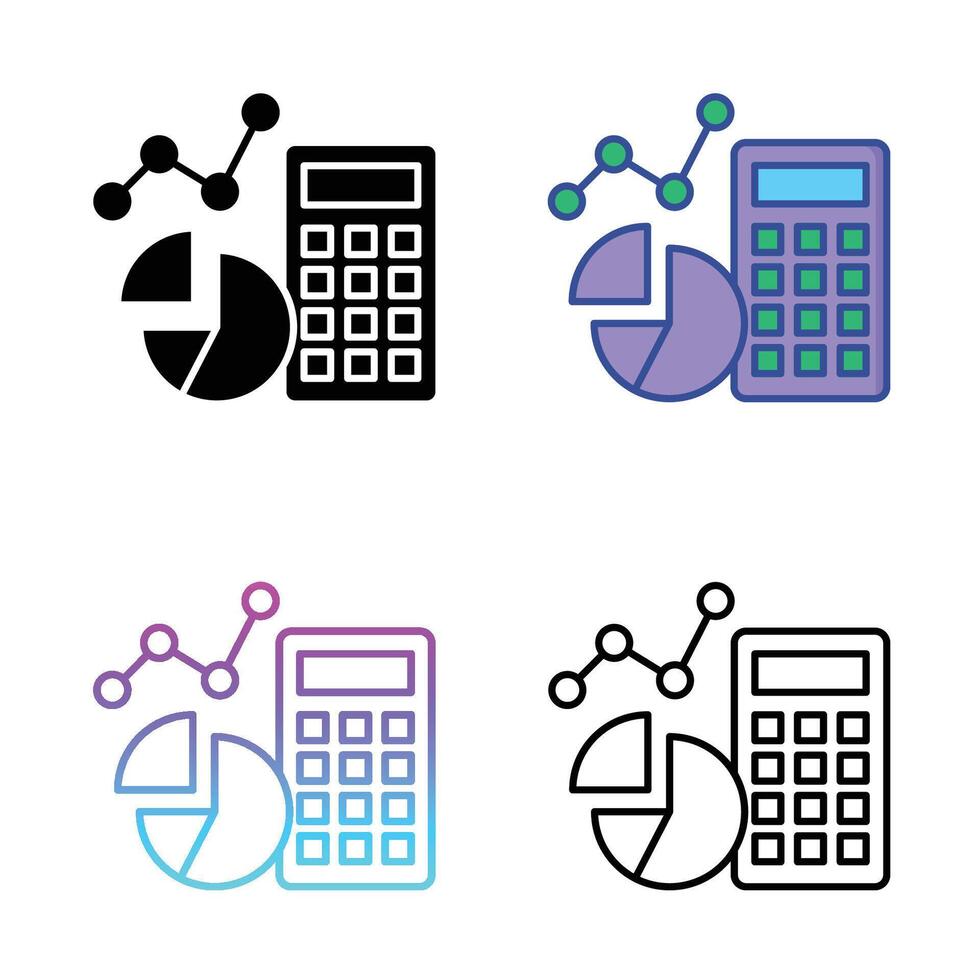 Calculator and pie chart icon set. . Gradient, black and white outline icons. vector