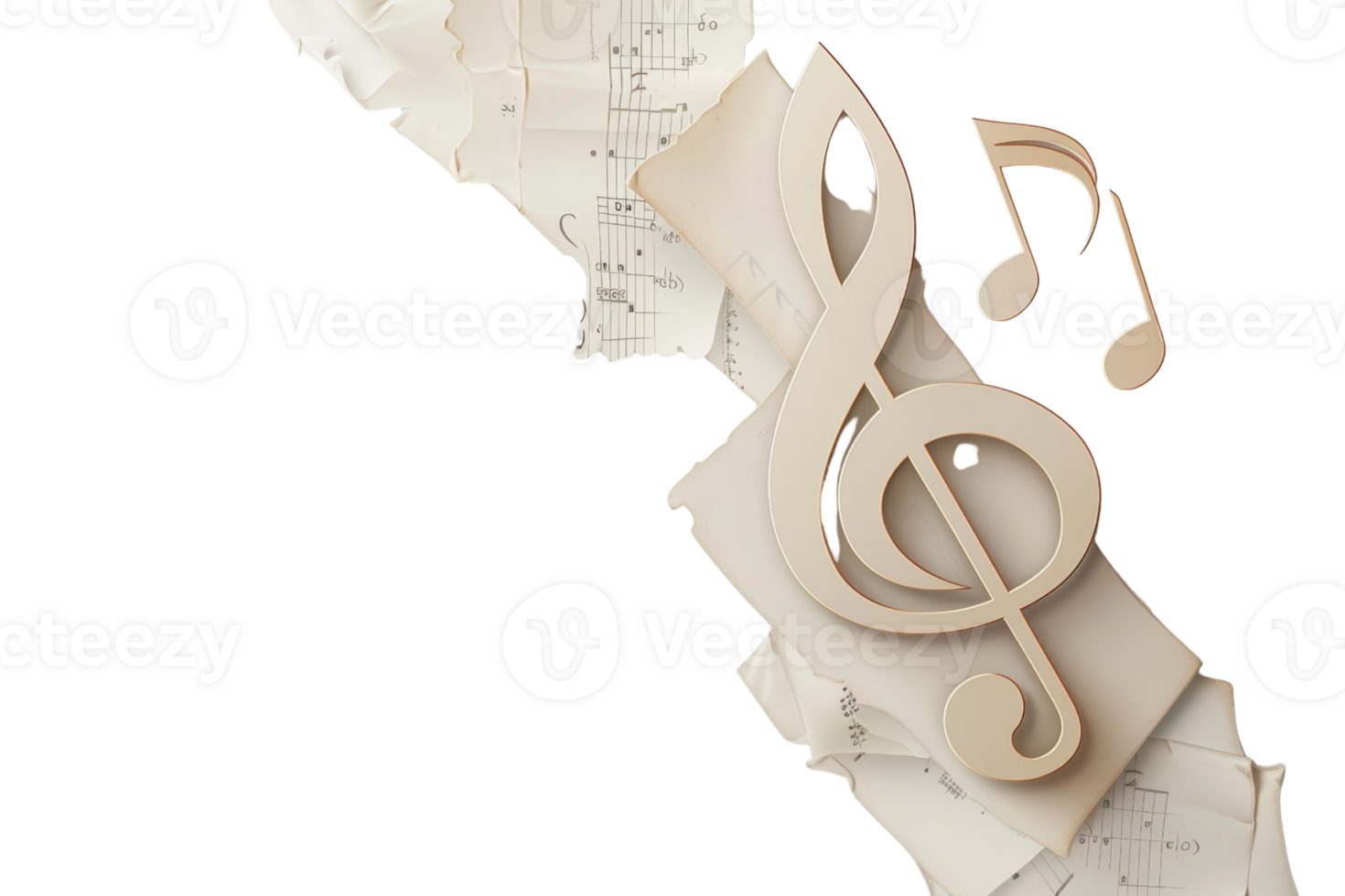 treble clef made of light wood isolated on transparent background. The image is suitable for use in advertisements for music schools, concerts, or other musical events. png