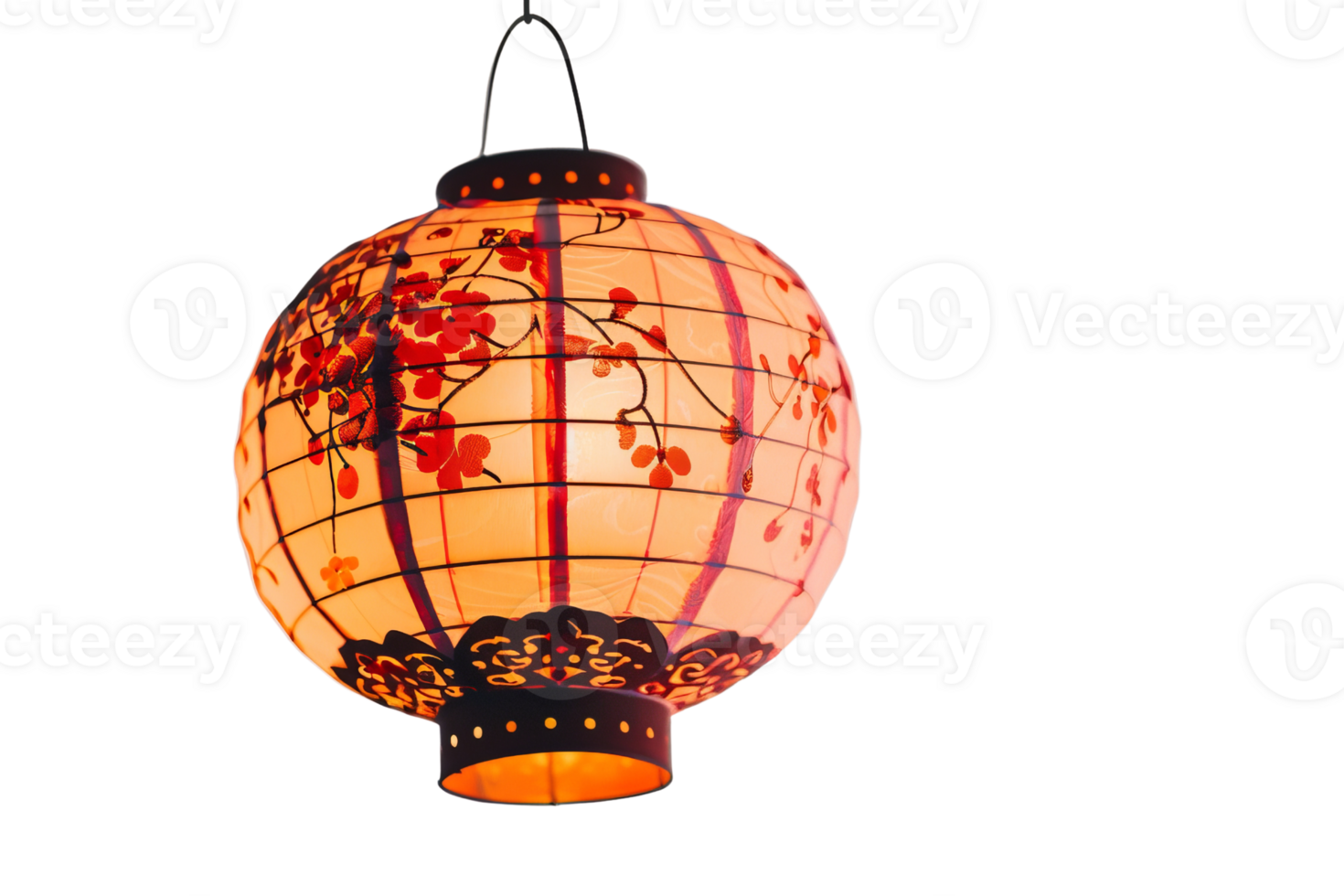 Exquisite paper lantern with delicate cherry blossom pattern. png