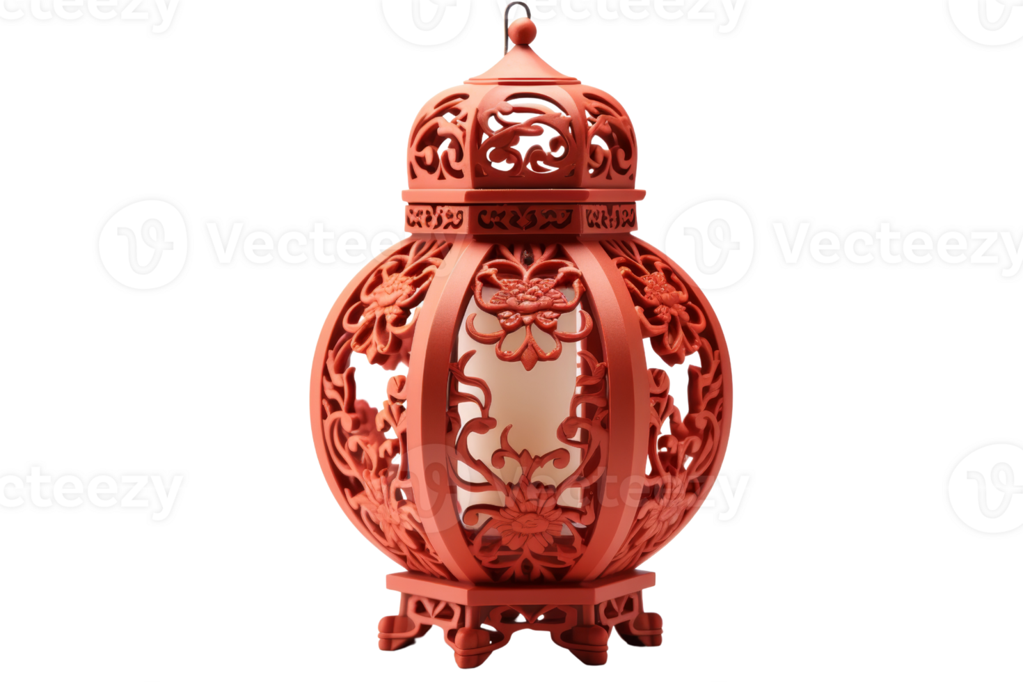 Elegant red lantern with intricate floral patterns, perfect for festive decor and enhancing ambiance with a soft, warm glow. png