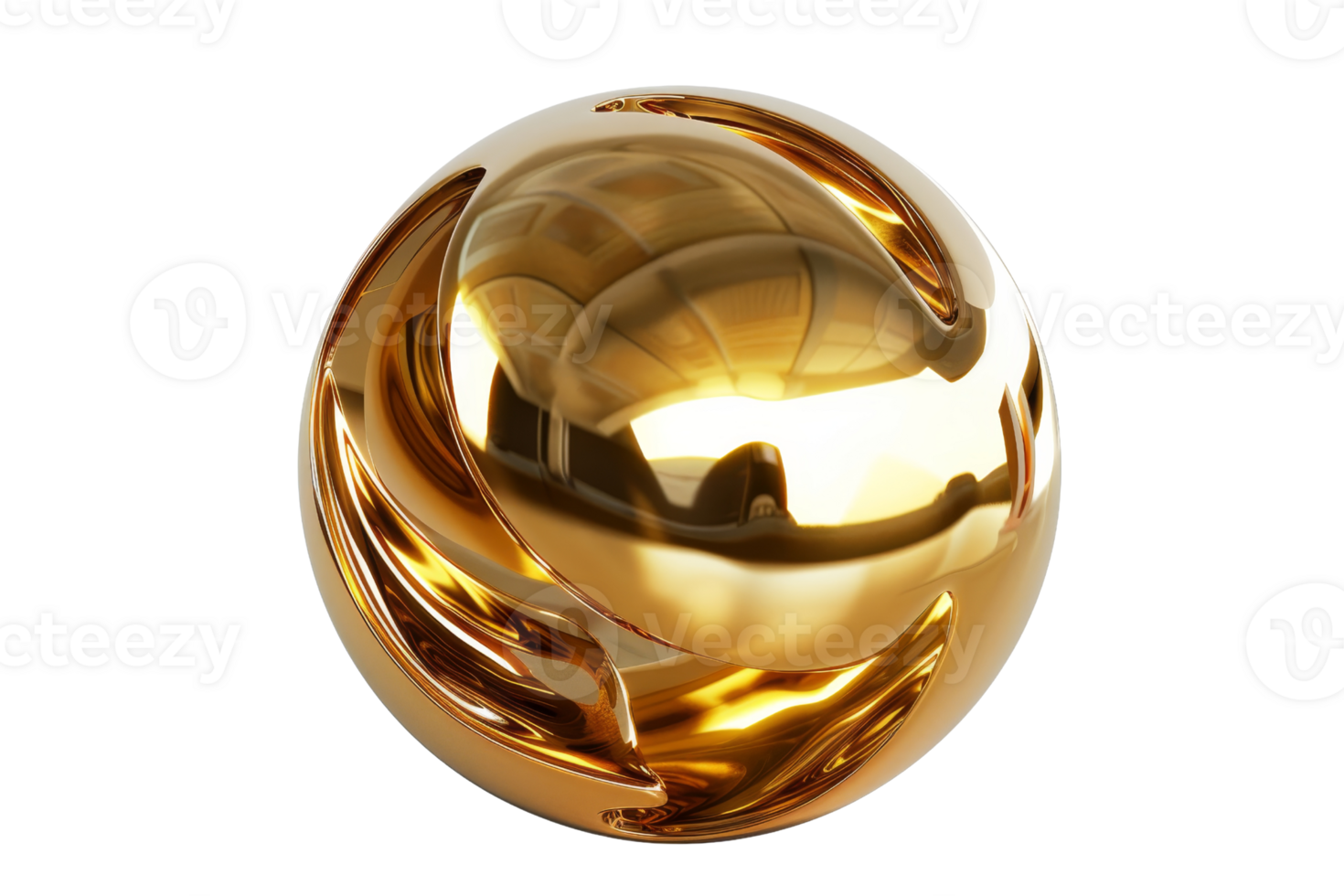 3D rendering of a golden sphere with a shiny surface. png