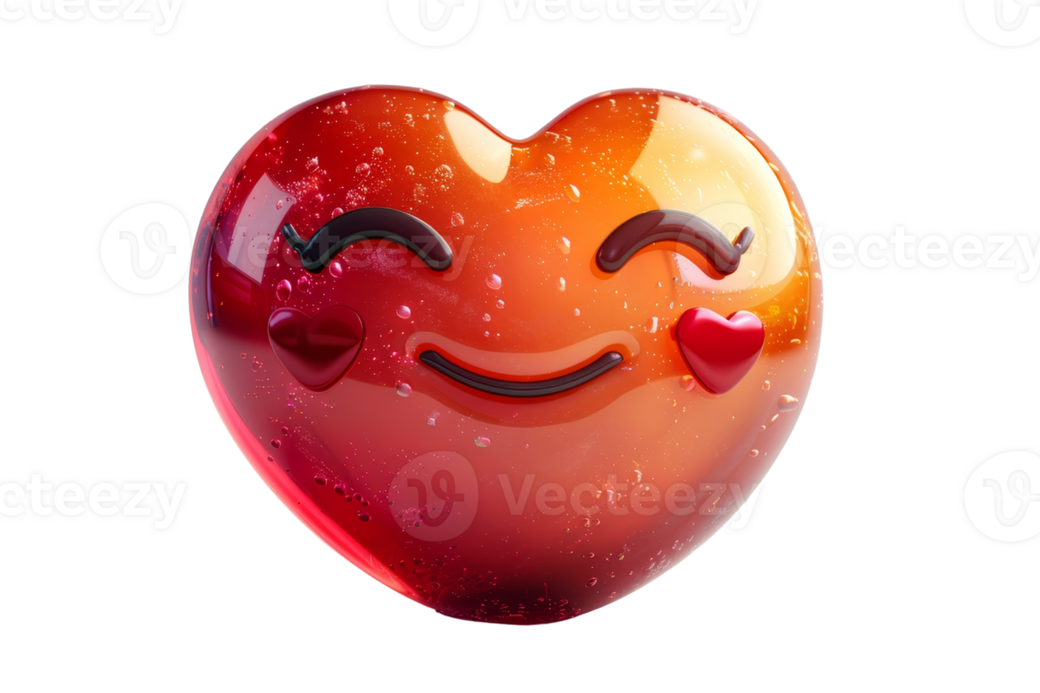 A heart with a smiling face and two red hearts on it. The heart is made of glass and has a shiny, colorful appearance. Scene is happy and cheerful png