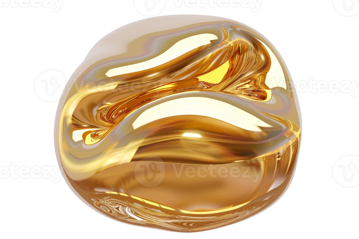 3D rendering of a golden nugget, with a shiny reflective surface and a smooth, organic shape. png