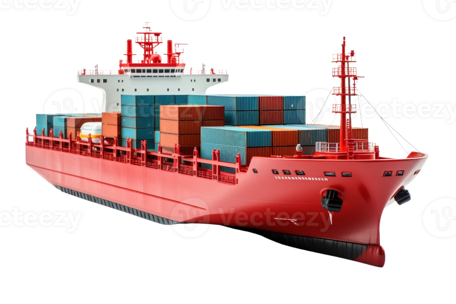 A large red ship with the word Cargo on the side. The ship is filled with cargo containers and is traveling on the ocean png