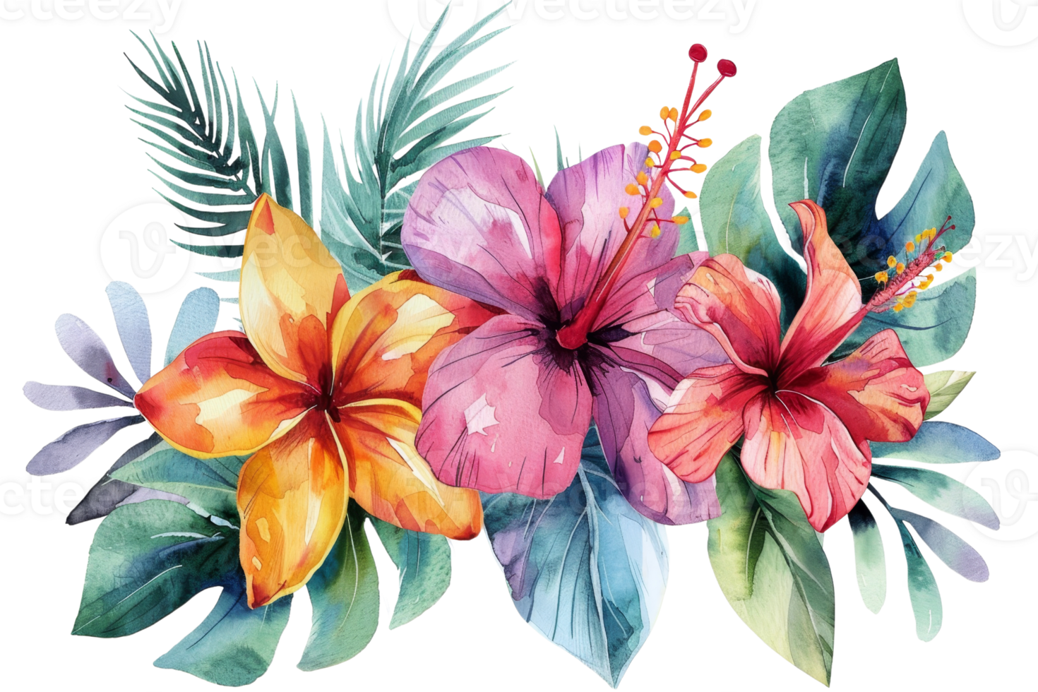 A colorful bouquet of flowers with a green leaf in the middle. The flowers are orange, pink, and purple png