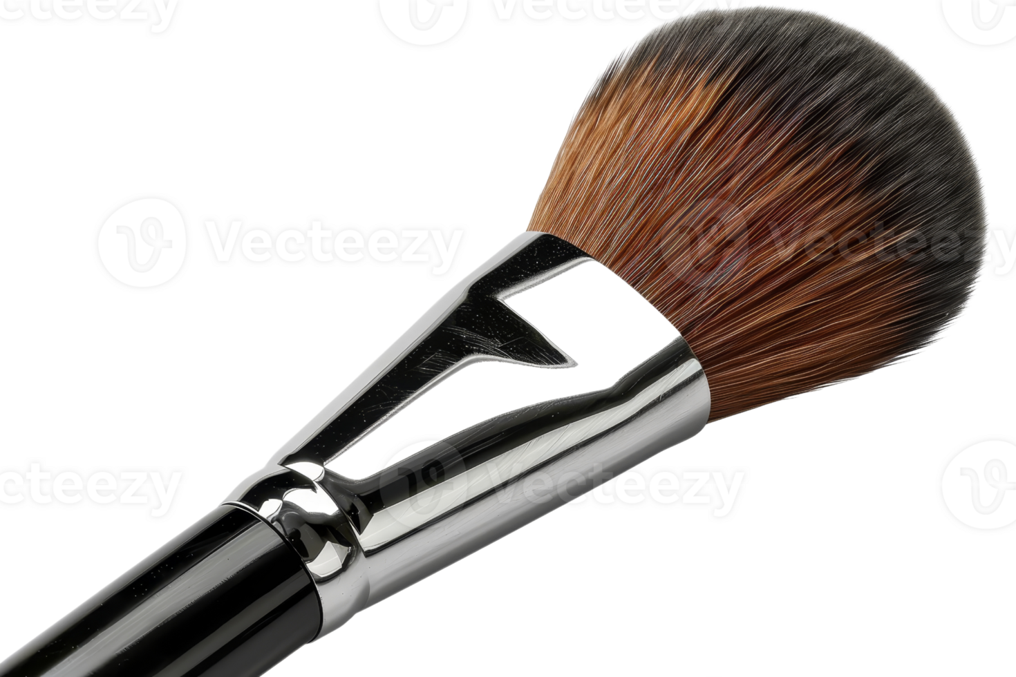 A makeup brush with a silver handle and a brown and black head png