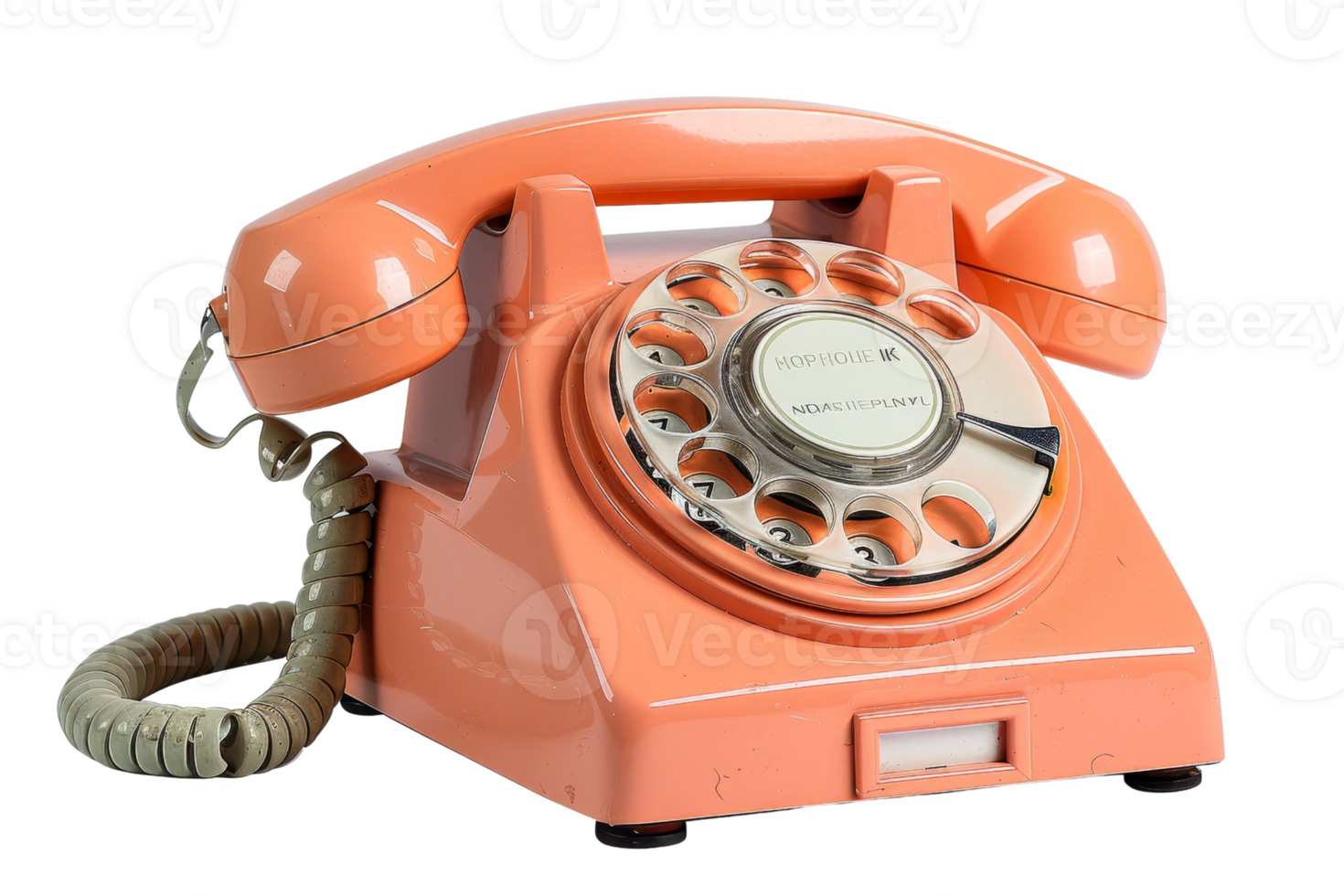 A bright orange phone with a white dial. The phone is old and has a vintage look png