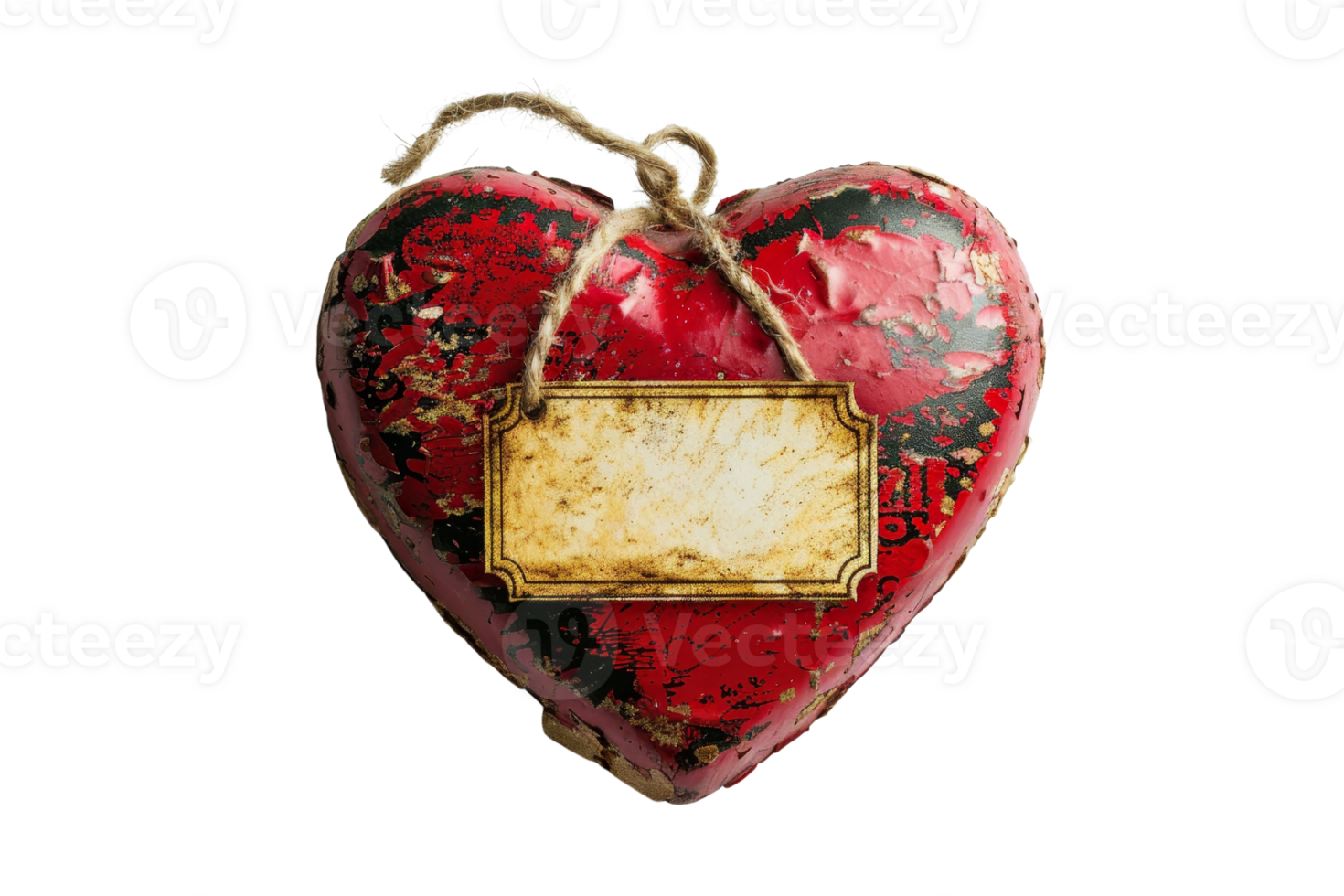rusty heart-shaped locket with a blank tag hanging from a cord png