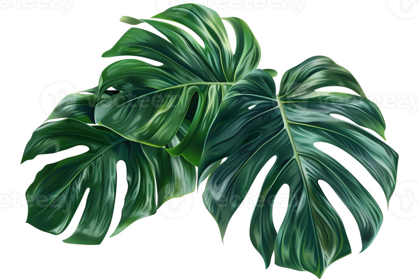 beautiful painting of a tropical plant with green leaves. png