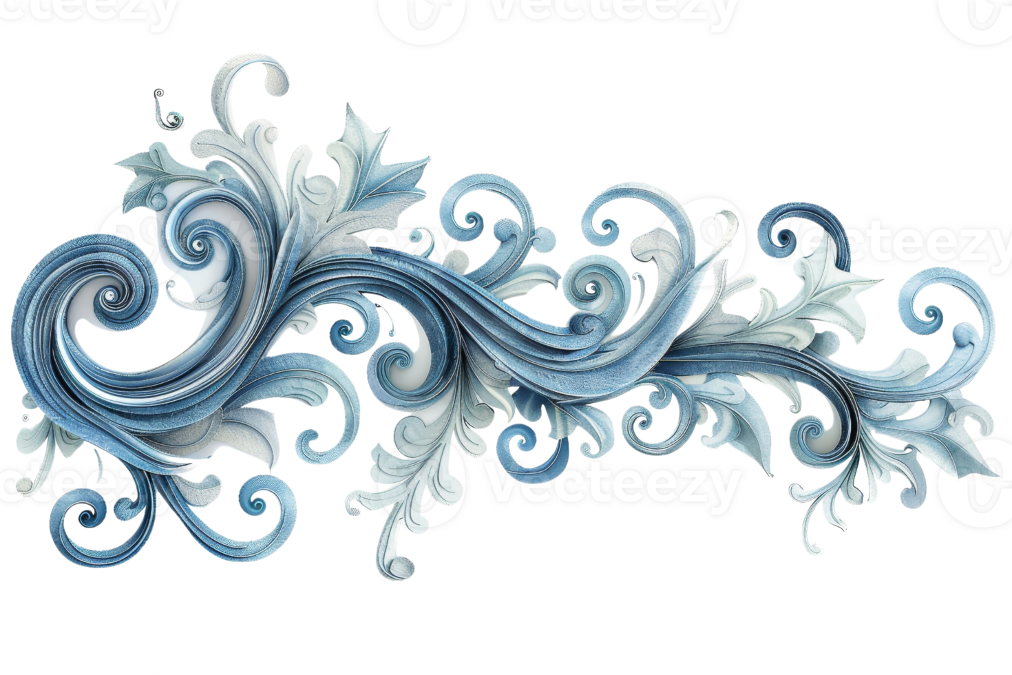 A blue and white floral design with a wave pattern. The design is made up of small squares and circles png