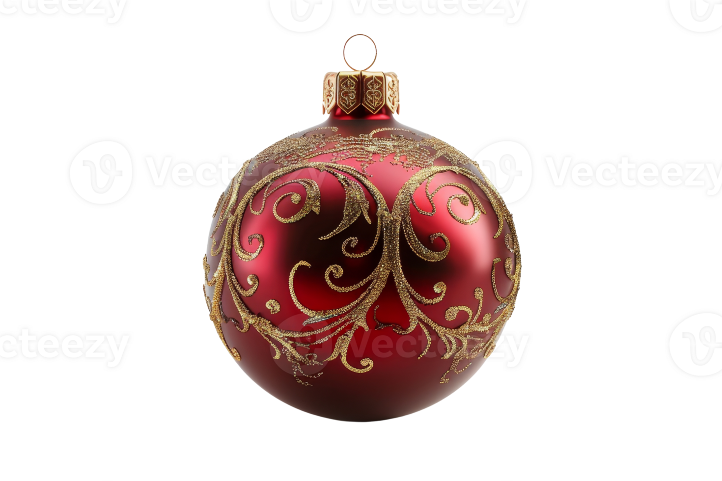Elegant red and gold ornate Christmas bauble isolated on a transparent background. Perfect decoration for the festive holiday season. png