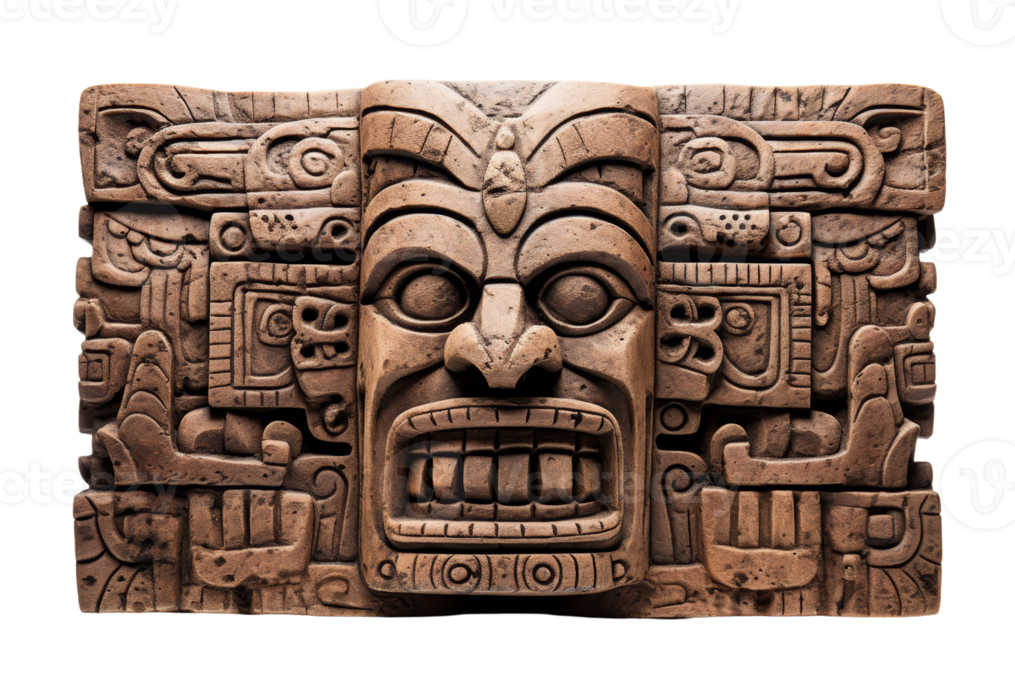 A large, carved face with a menacing expression. The face is surrounded by a wooden frame, and the overall mood of the image is dark and foreboding png