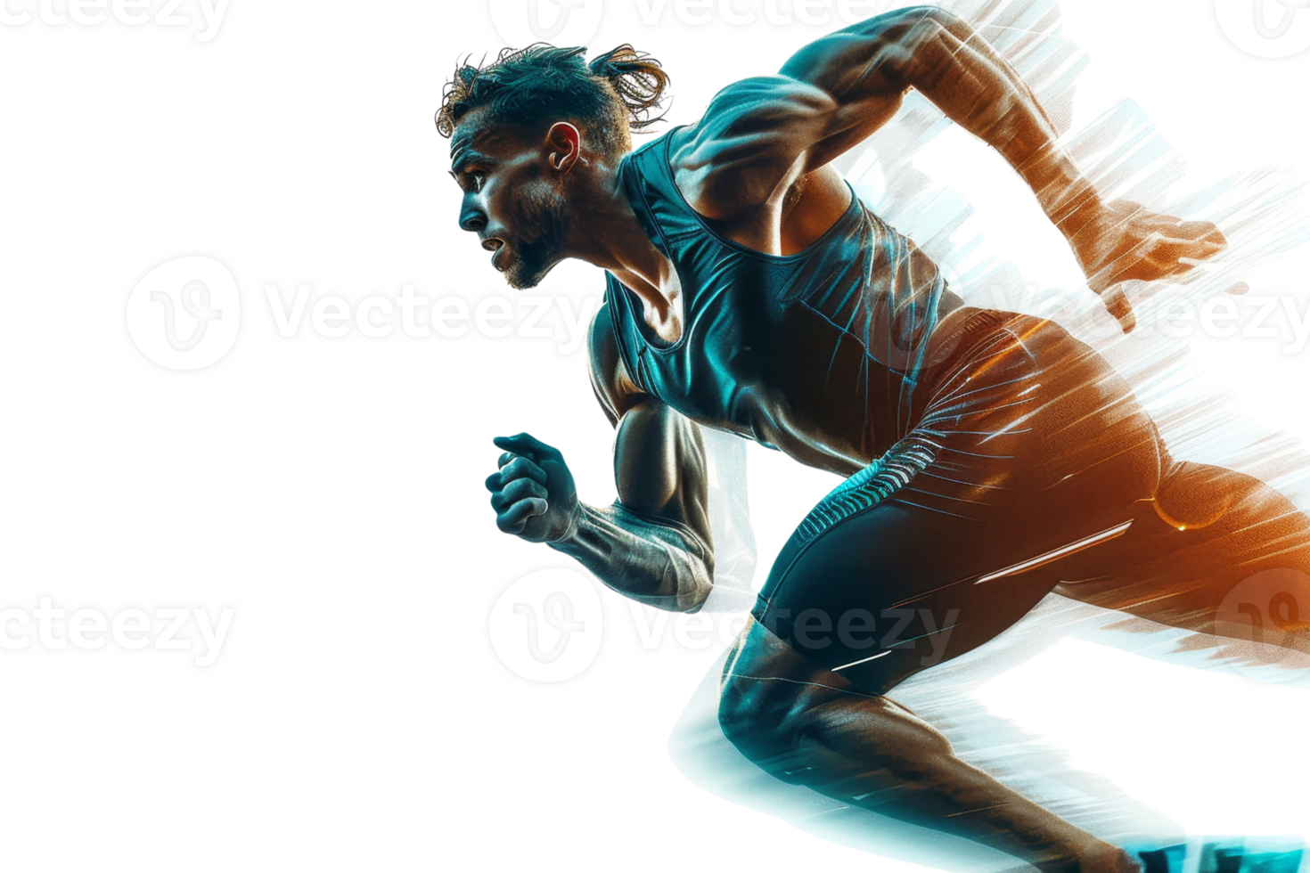 A man running with his arms outstretched. The image is in black and white and has a sense of motion and energy png