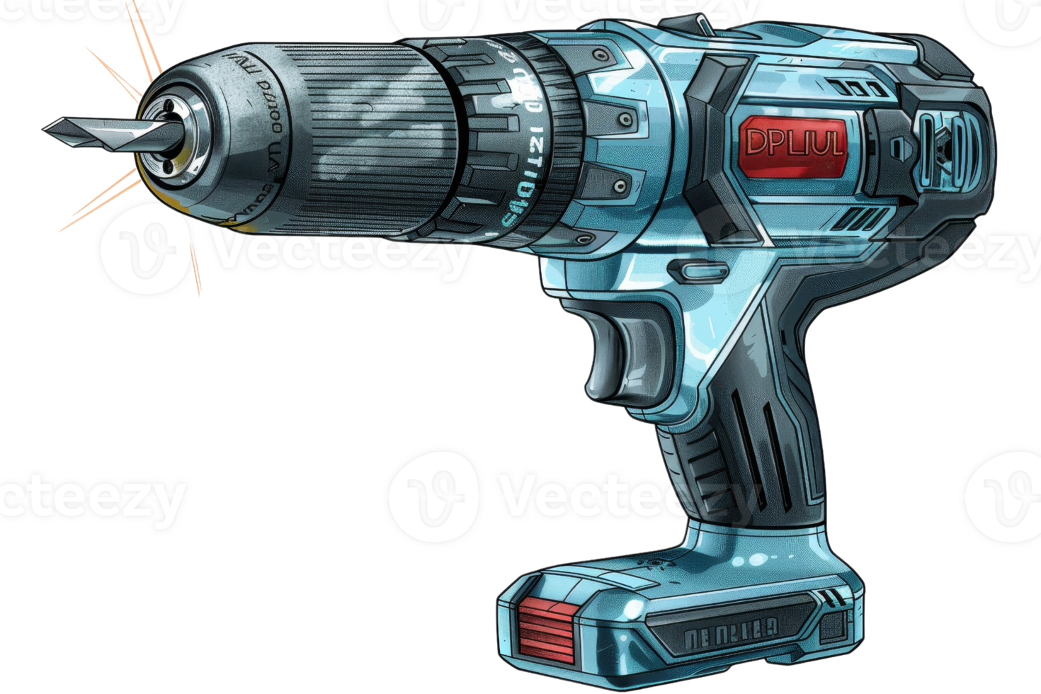 A blue power tool with a red handle and a black tip. The tool is a drill bit png