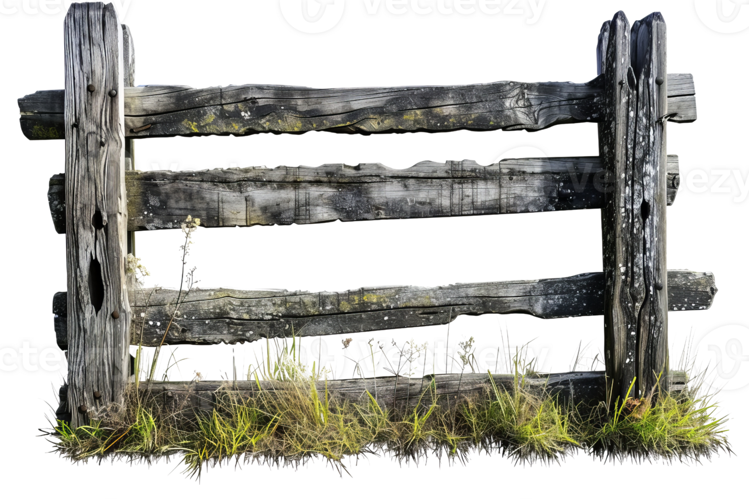 A wooden fence with a few holes in it. The fence is old and weathered, with a few weeds growing through the cracks. The fence is located in a grassy field, with the grass growing tall and wild png