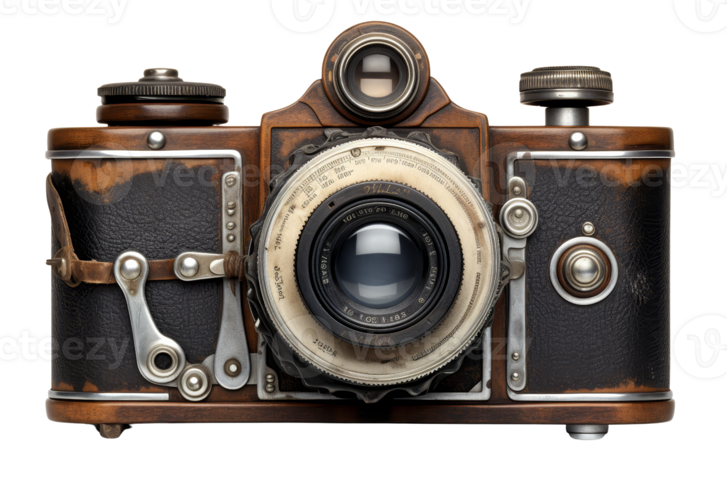 A vintage camera with a black and white lens. The camera is old and has a vintage look to it png